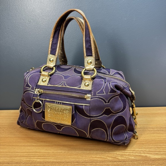 Coach Handbags - Vintage COACH Poppy Purple Gold Signature Sateen Lurex Purse Bag Monogram
